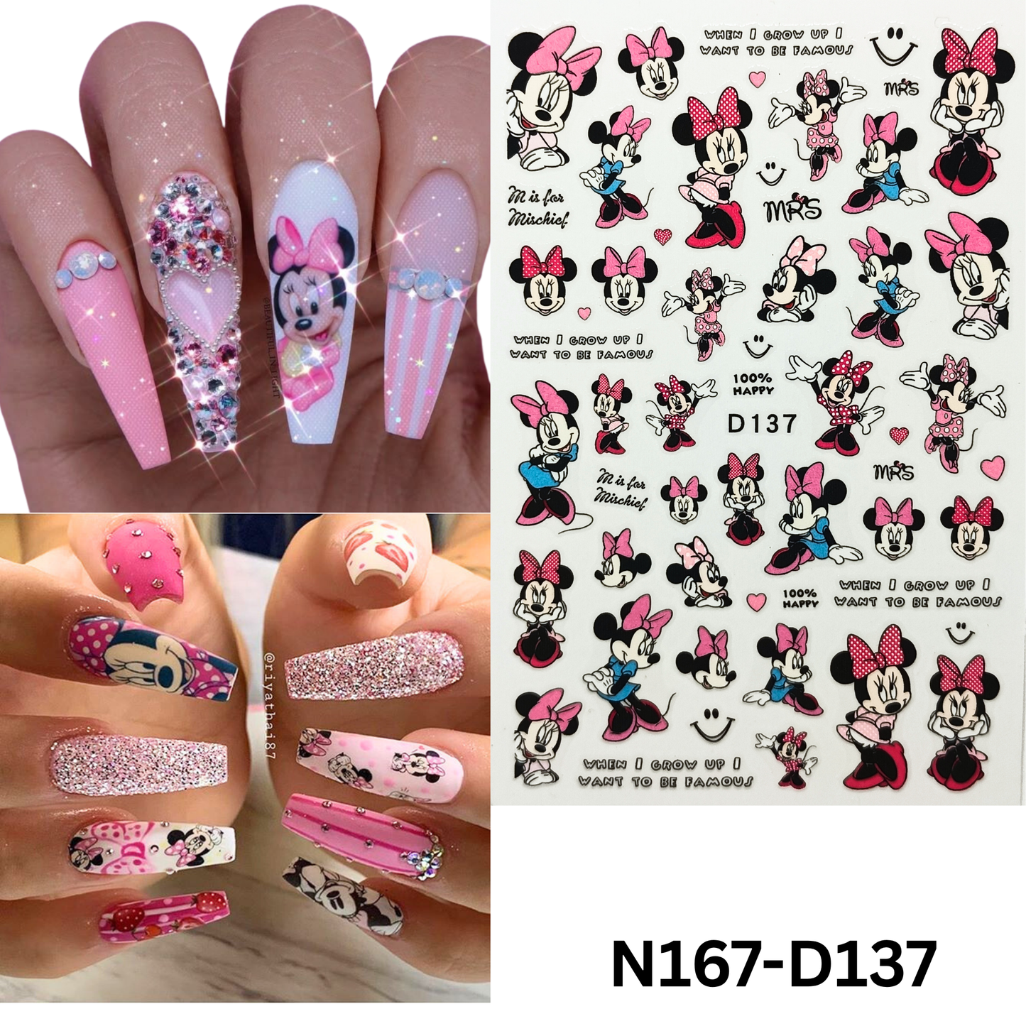 Cartoon Mickey & Minnie 3D Nail Stickers – Easy Peel & Stick Nail Decor