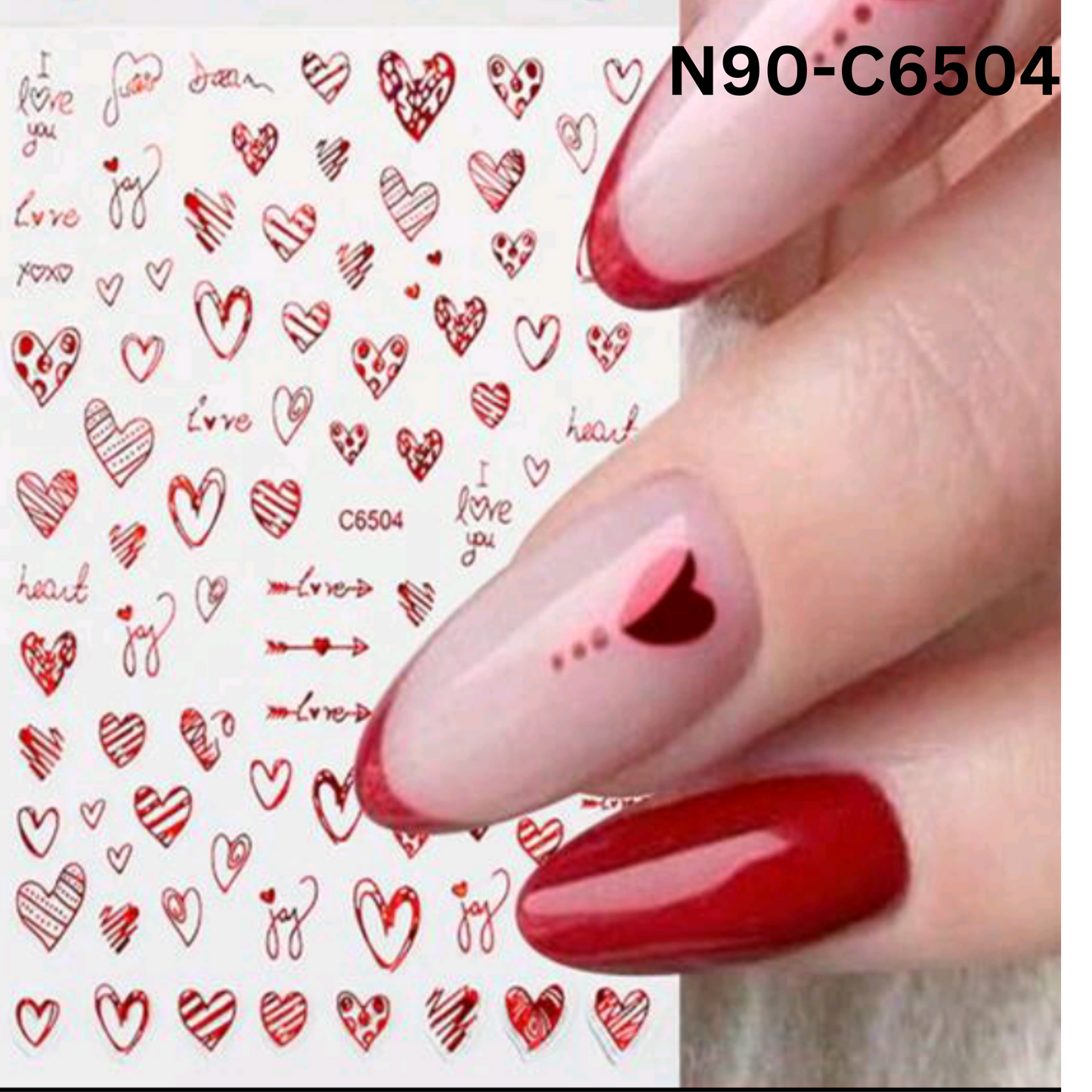 Valentine Love Heart Nail Art Stickers – Red Self-Adhesive Romantic Decals