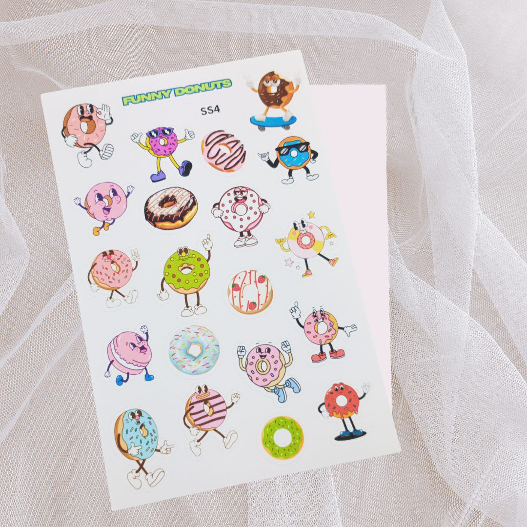 Funny Donuts Handmade Donut Sticker Sheet – Cute Themed Stickers