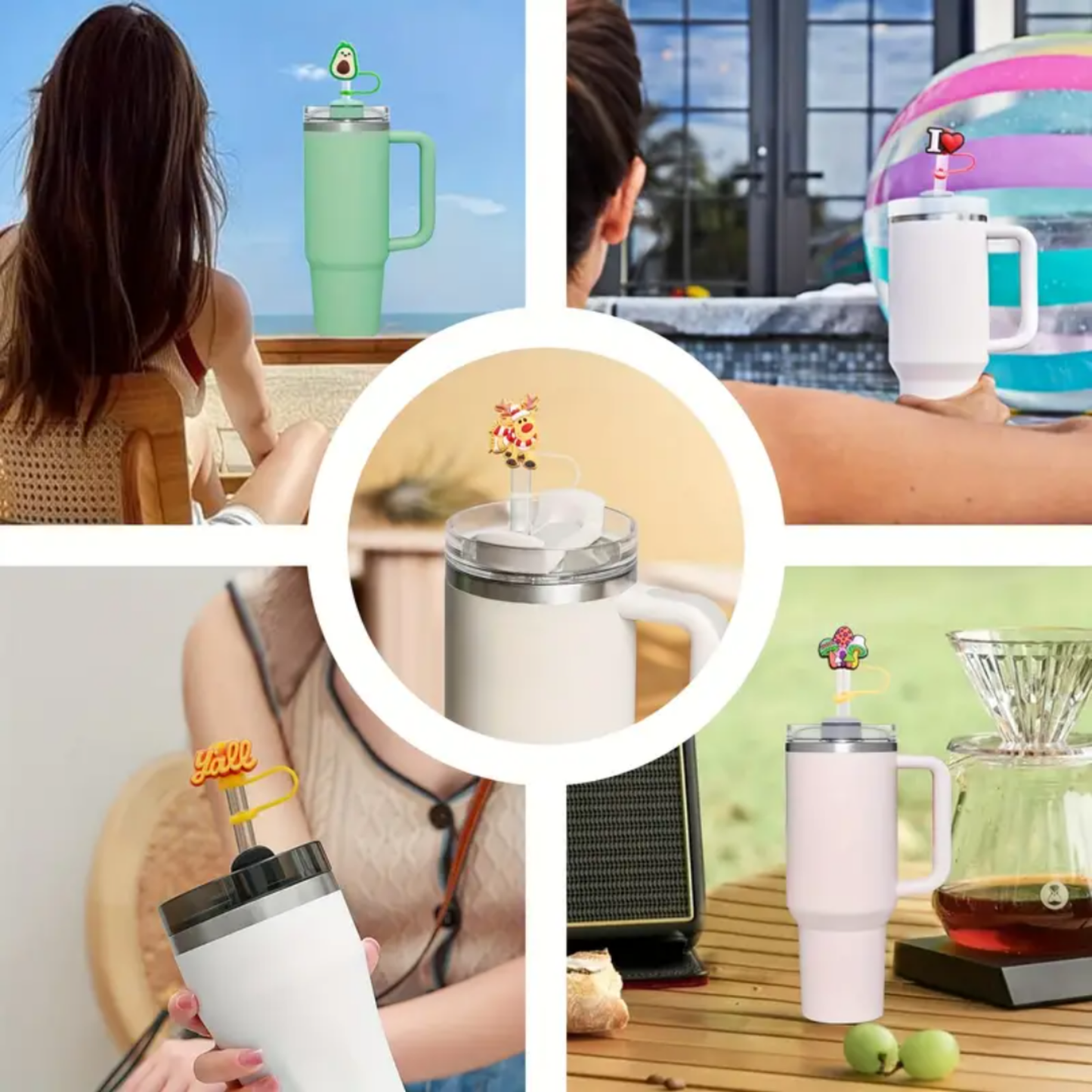 Cartoon Duck Silicone Straw Covers 10mm Reusable Drink Toppers for 30oz & 40oz Tumblers