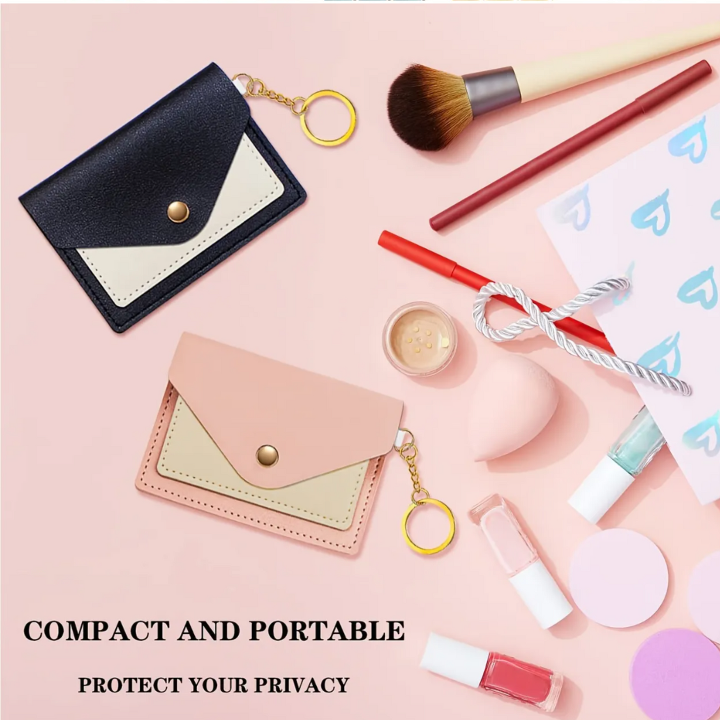 Vintage Card Holder Wallets with Keychain - Multi-Slot Stackable Organizer for Women