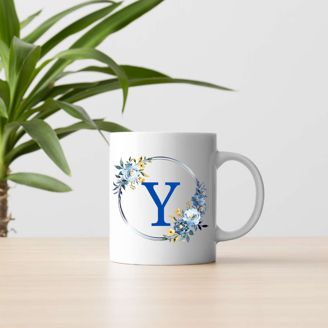 Floral Letter Mug A-Z - Personalized Monogram Coffee Cup, Gift Mug, Girlfriend Boyfriend Gift, Artisan Handmade Coffee Cup, Gifts Personalized Coffee Mug, Mug for Men Women, mug gift for her best friend tumbler