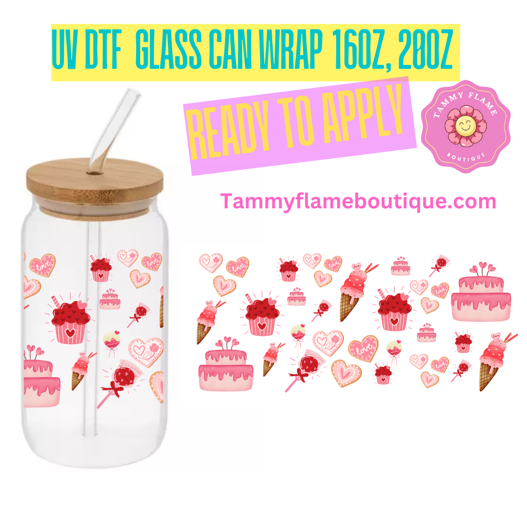 Love Cakes 16oz, 20 oz UV DTF Cup Wraps Bottles & Glassware