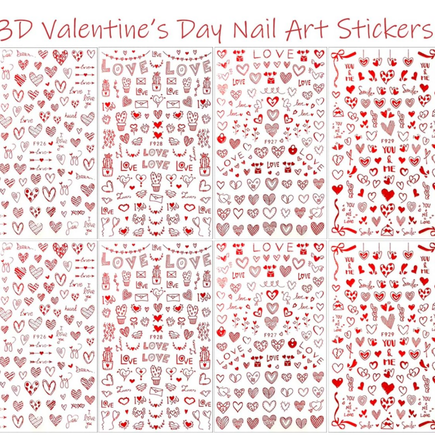 Valentine Love Heart Nail Art Stickers – Red Self-Adhesive Romantic Decals
