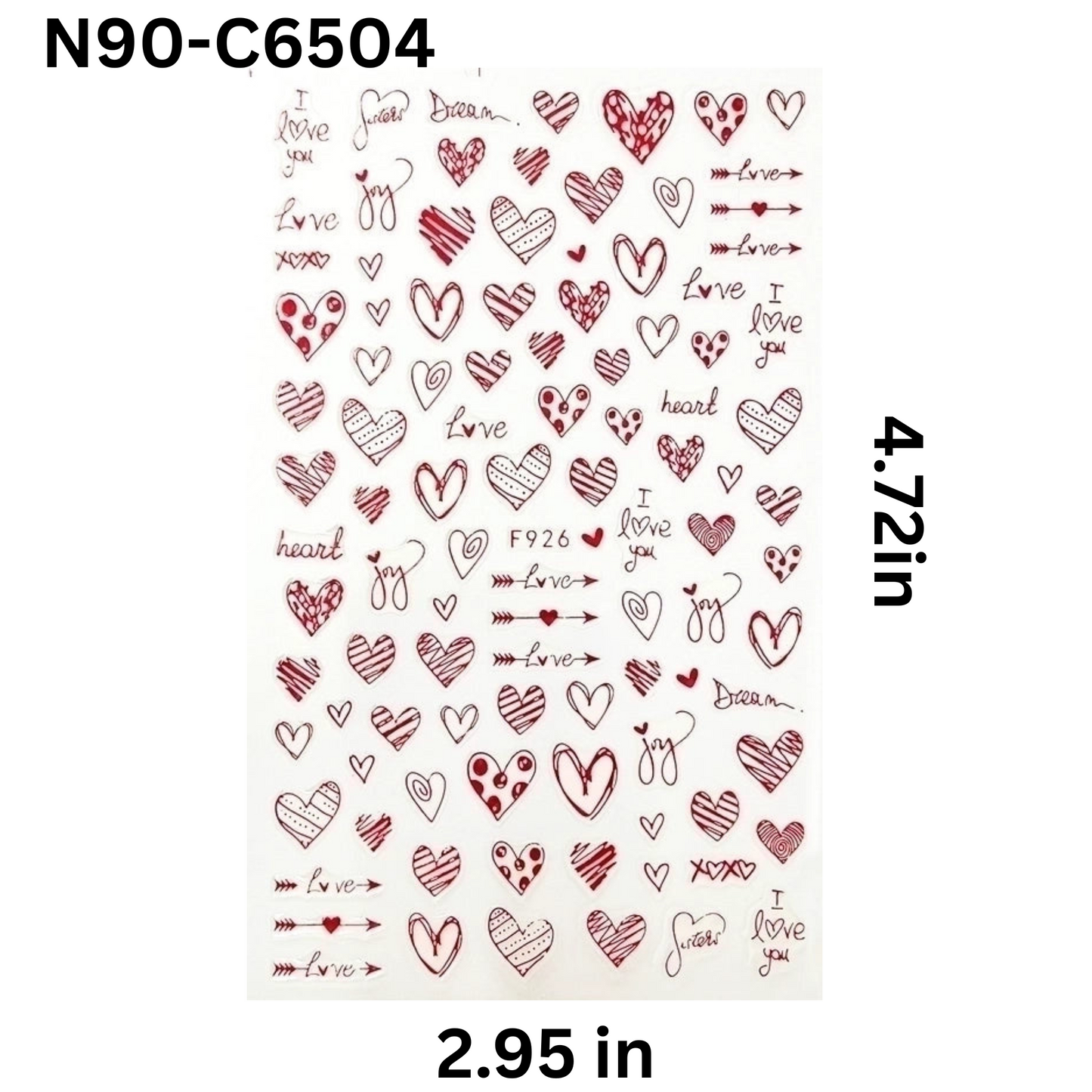 Valentine Love Heart Nail Art Stickers – Red Self-Adhesive Romantic Decals