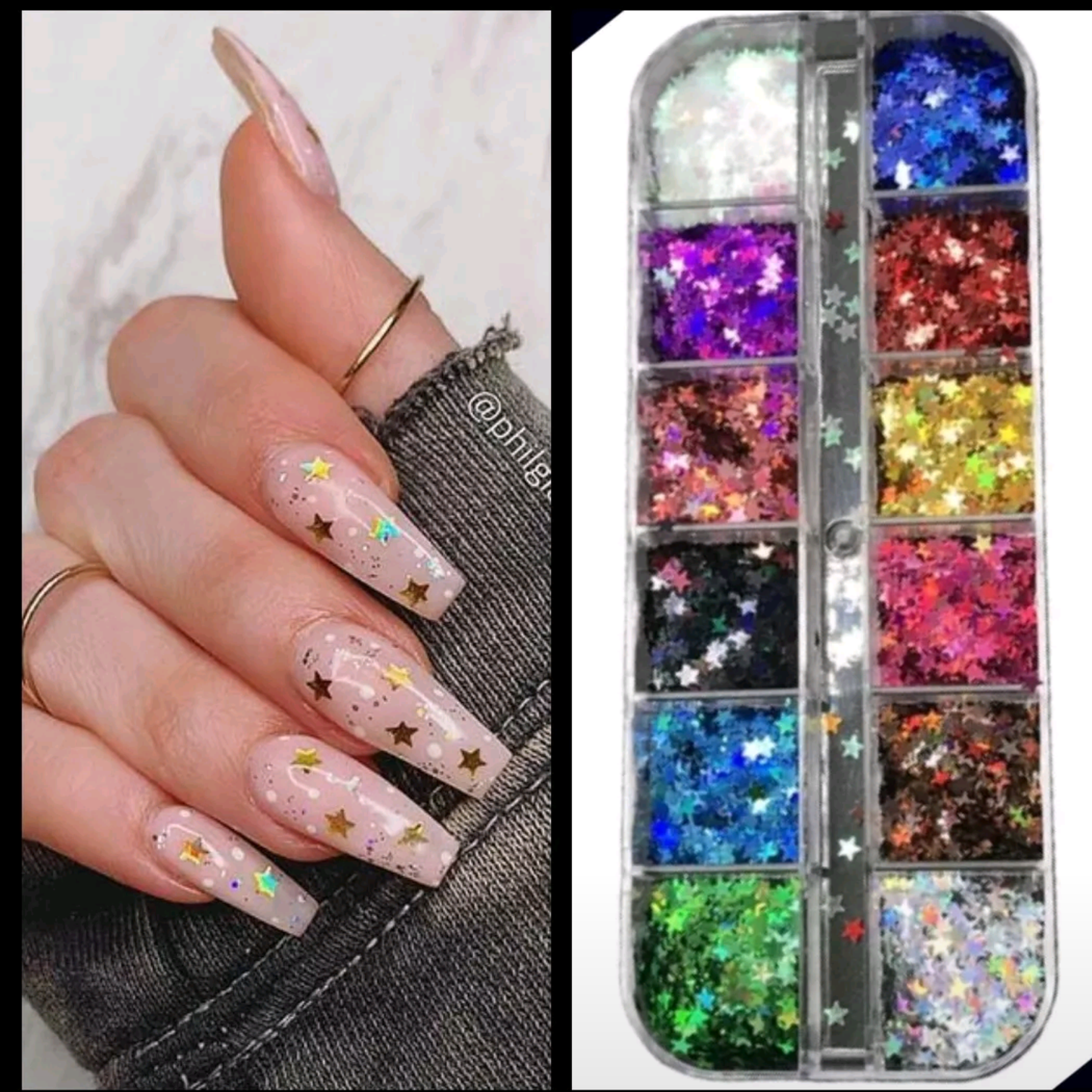 12 Grids Stars Nail Art Glitter Sequins 3D Holographic Nail Glitter