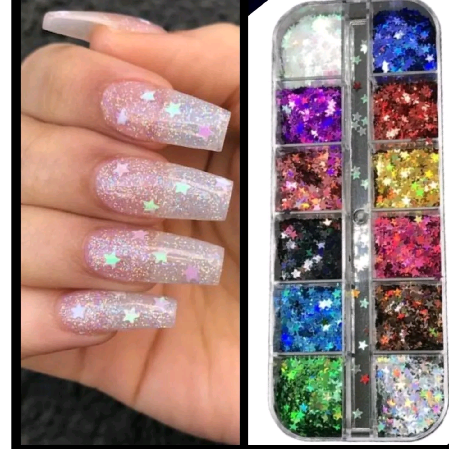 12 Grids Stars Nail Art Glitter Sequins 3D Holographic Nail Glitter