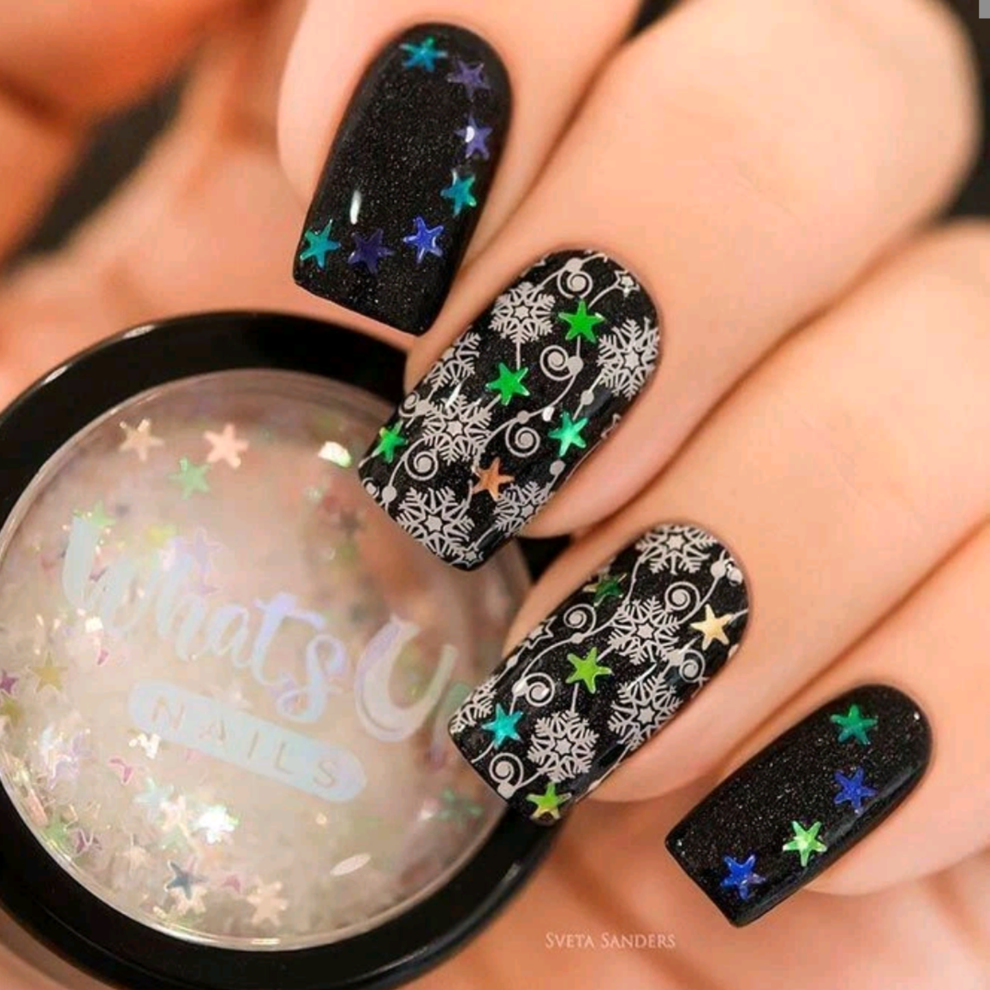 12 Grids Stars Nail Art Glitter Sequins 3D Holographic Nail Glitter