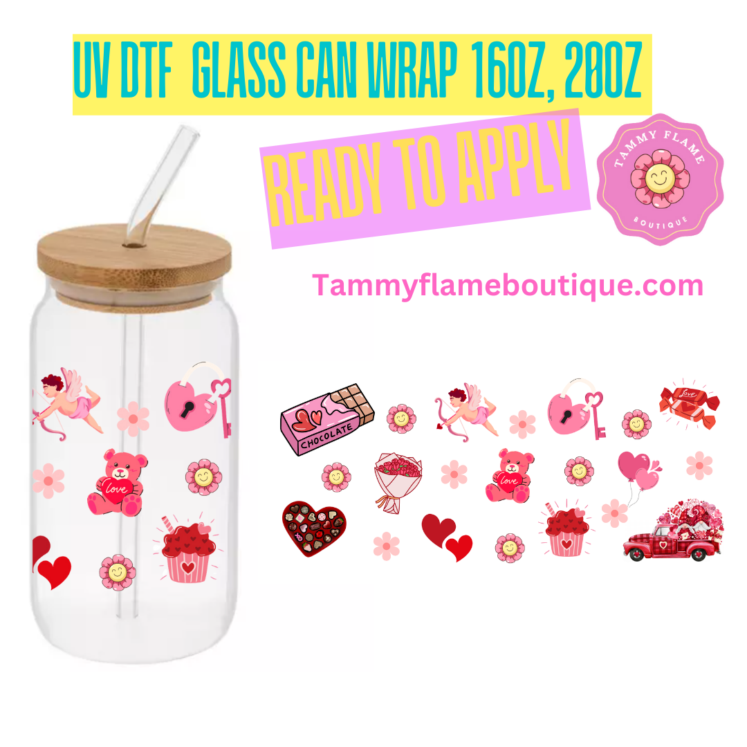 Sweetheart Surprise 16oz, 20 oz UV DTF Cup Wraps Bottles & Glassware