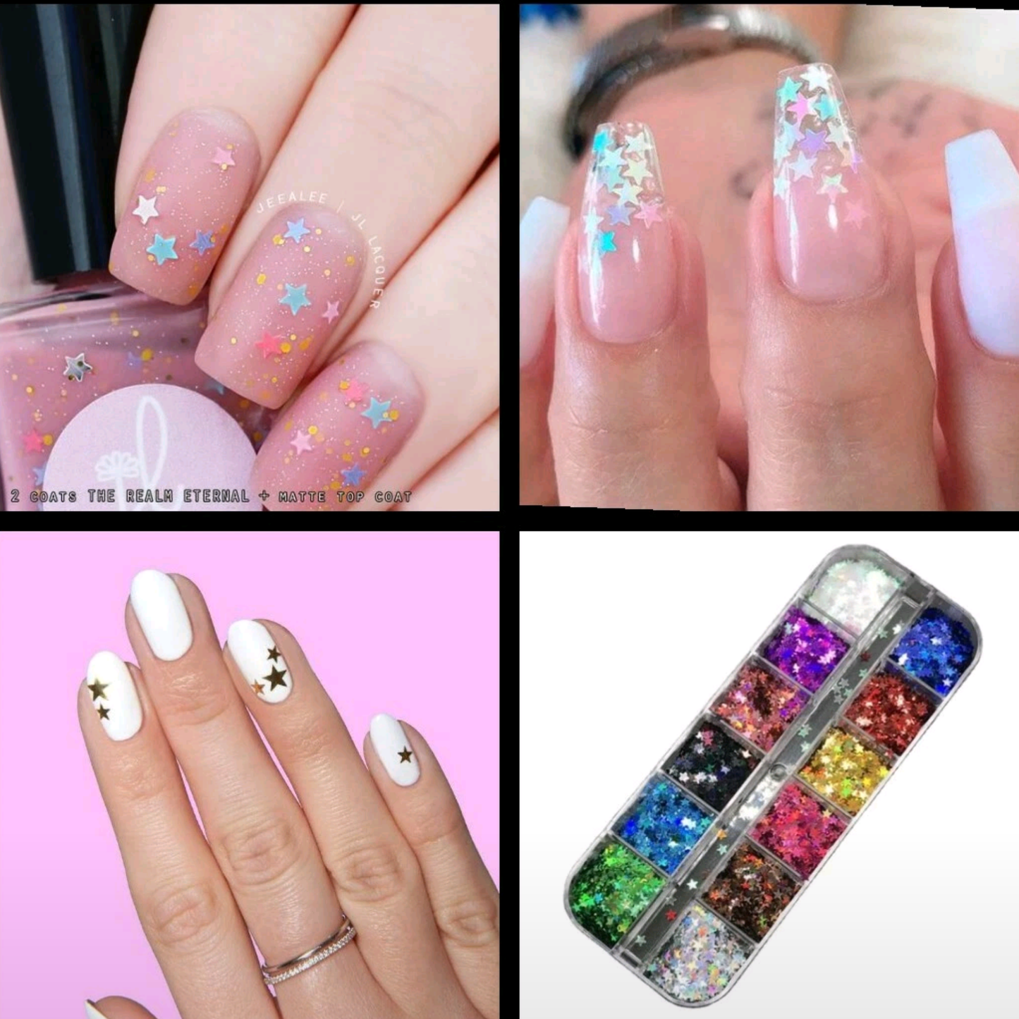 12 Grids Stars Nail Art Glitter Sequins 3D Holographic Nail Glitter