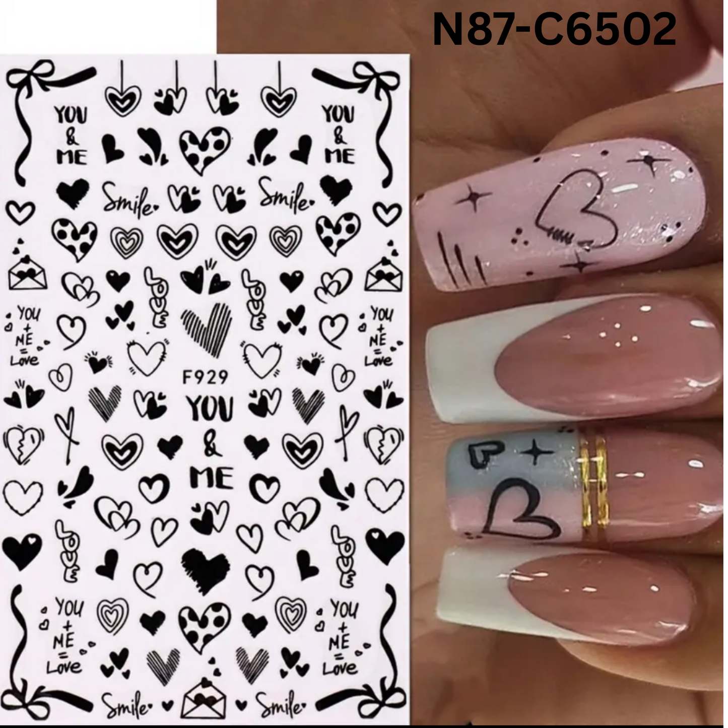 Valentine Love Heart Nail Art Stickers – Black Self-Adhesive Romantic Decals
