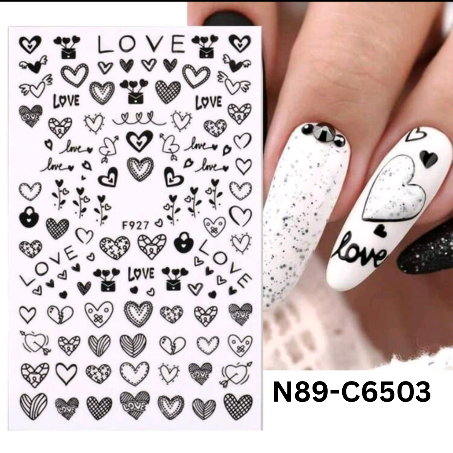 Valentine Love Heart Nail Art Stickers – Black Self-Adhesive Romantic Decals