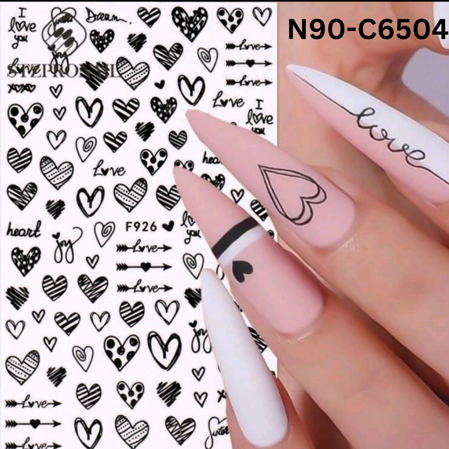 Valentine Love Heart Nail Art Stickers – Black Self-Adhesive Romantic Decals