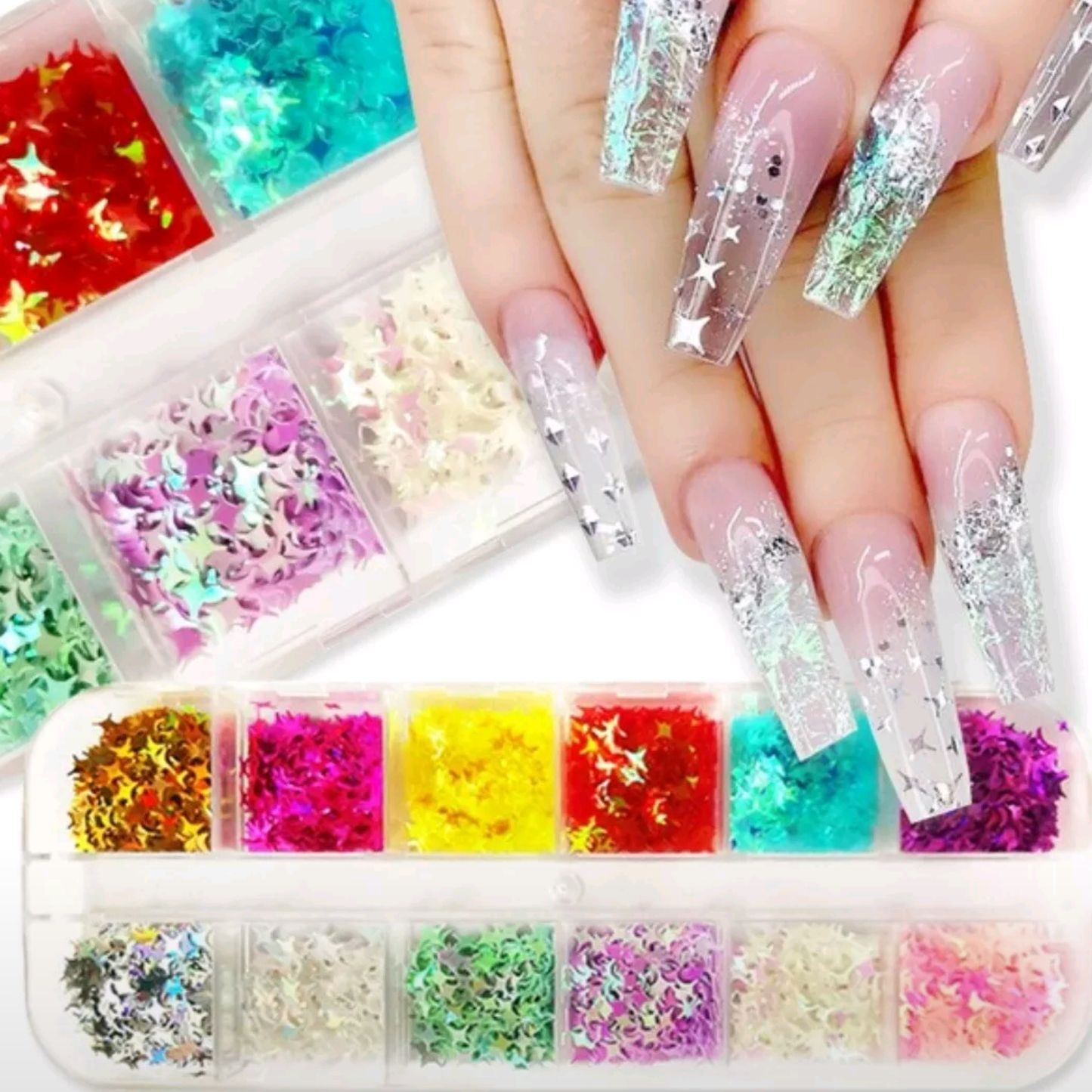 12 Color set 3D STAR Nail Glitter Sequins, Nail Art design, nail Flakes