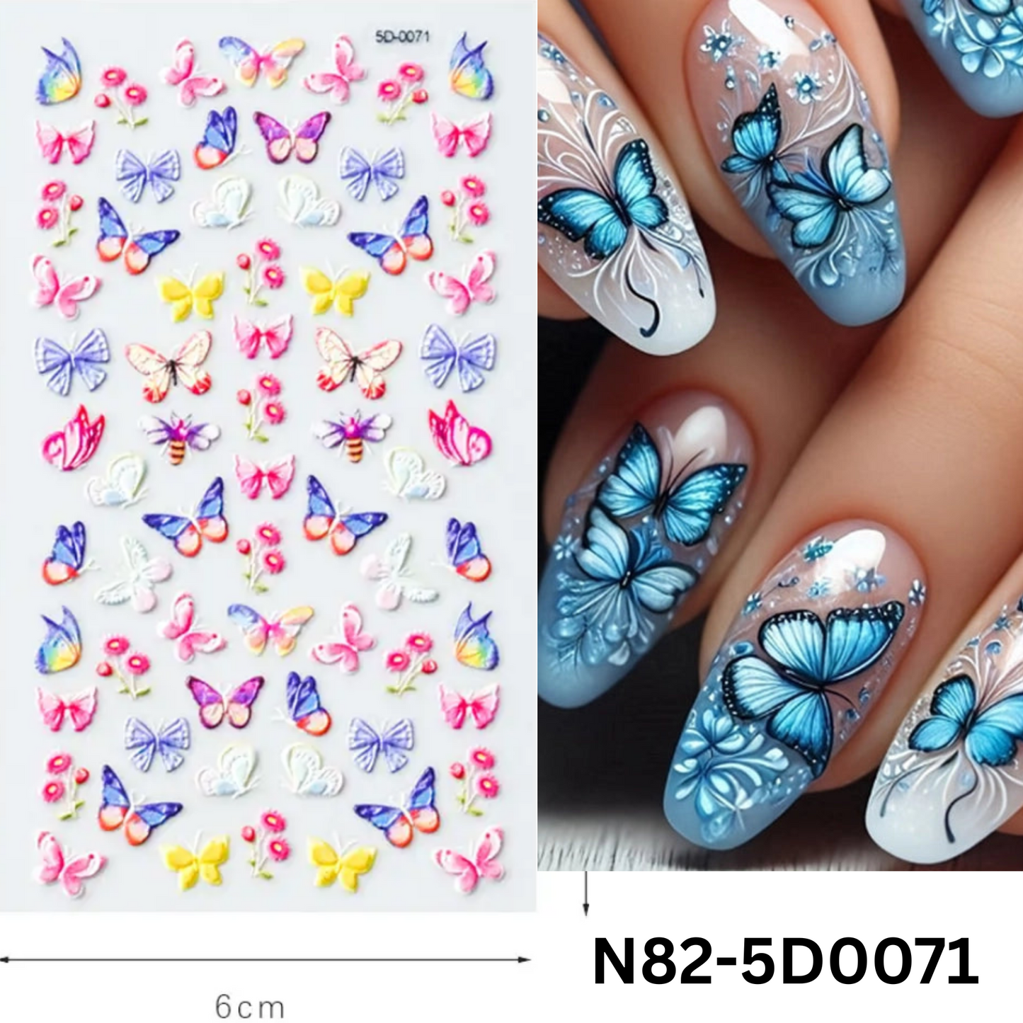 5D Butterfly Nail Art Stickers, Flowers Nail Stickers Colorful Floral Acrylic Gel Nail Art