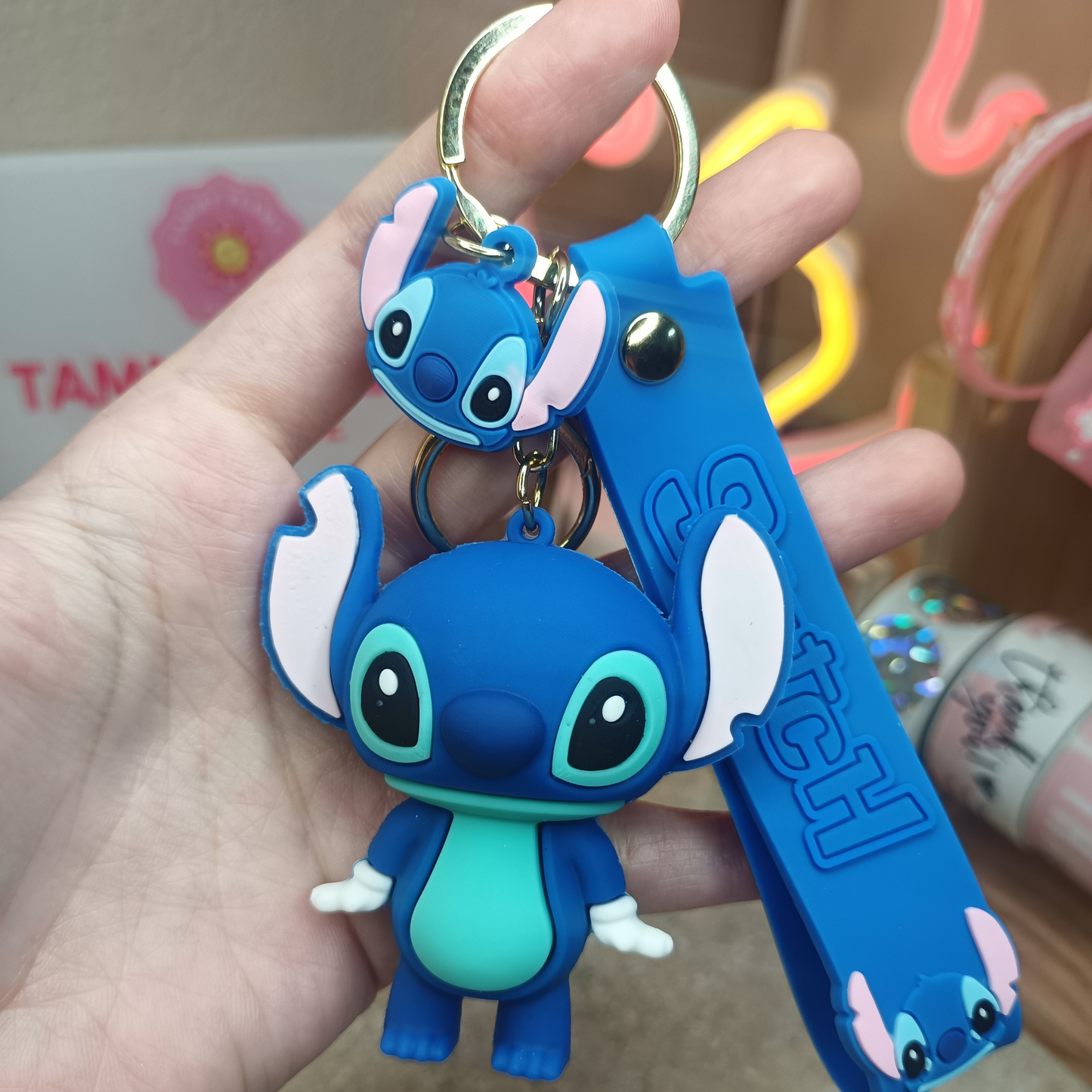 Adorable Blue Stitch Keychain with Strap – Cute Cartoon Bag Charm & Gift Idea