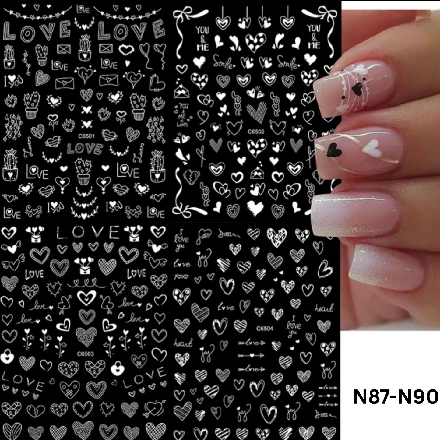 White Love Heart Nail Art Stickers β Self-Adhesive Romantic Valentine Decals