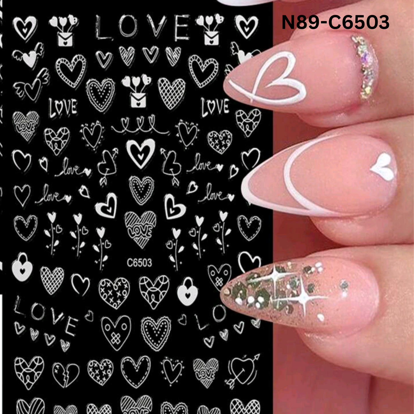 White Love Heart Nail Art Stickers β Self-Adhesive Romantic Valentine Decals