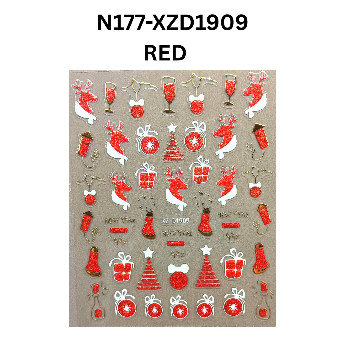 Merry Christmas Nail Stickers – Candy Stripe & Reindeer Design