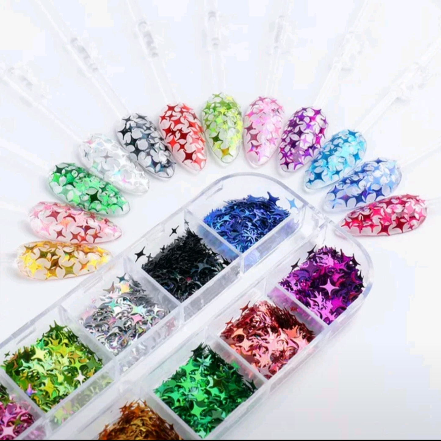 12 Color set 3D STAR Nail Glitter Sequins, Nail Art design, nail Flakes