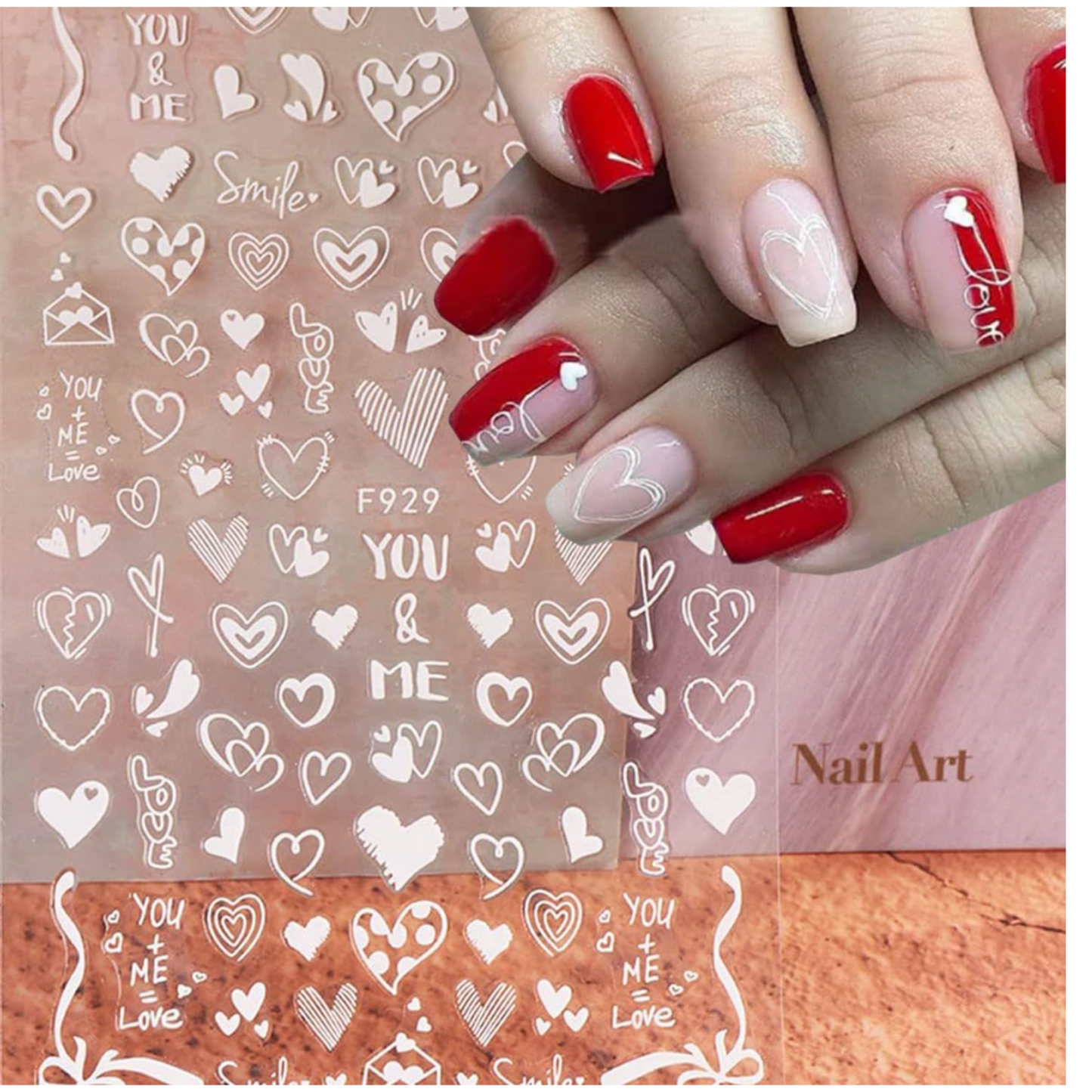 White Love Heart Nail Art Stickers β Self-Adhesive Romantic Valentine Decals