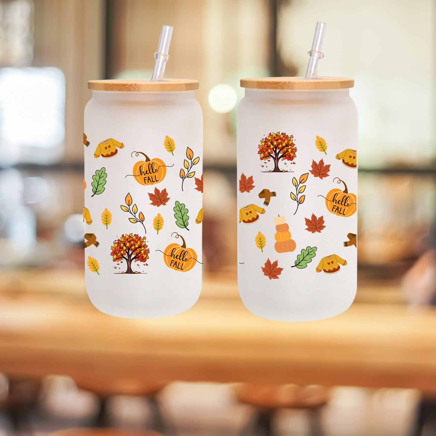 Cute Autumn Forest Glass Cup โ 16oz/20oz โ Fall Aesthetic Drinkware Gift
