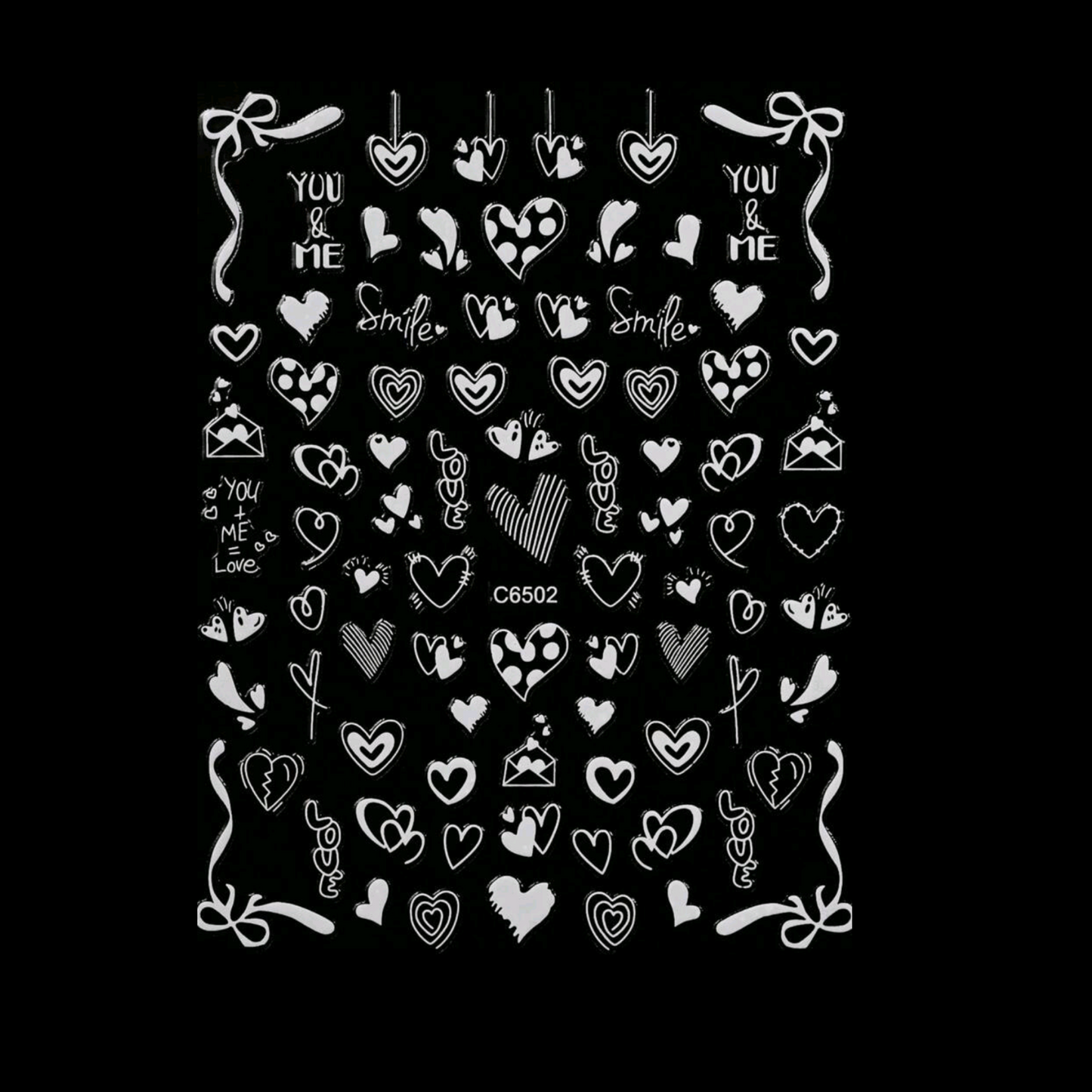 White Love Heart Nail Art Stickers β Self-Adhesive Romantic Valentine Decals