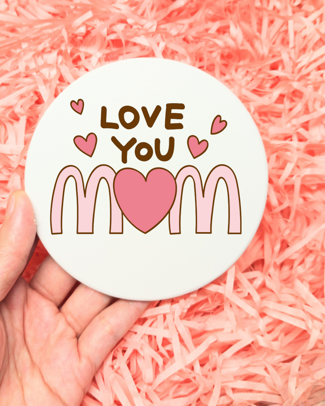 Mom Mug and Coaster Set, Cute Love You Mom Design Mothers Day Gift
