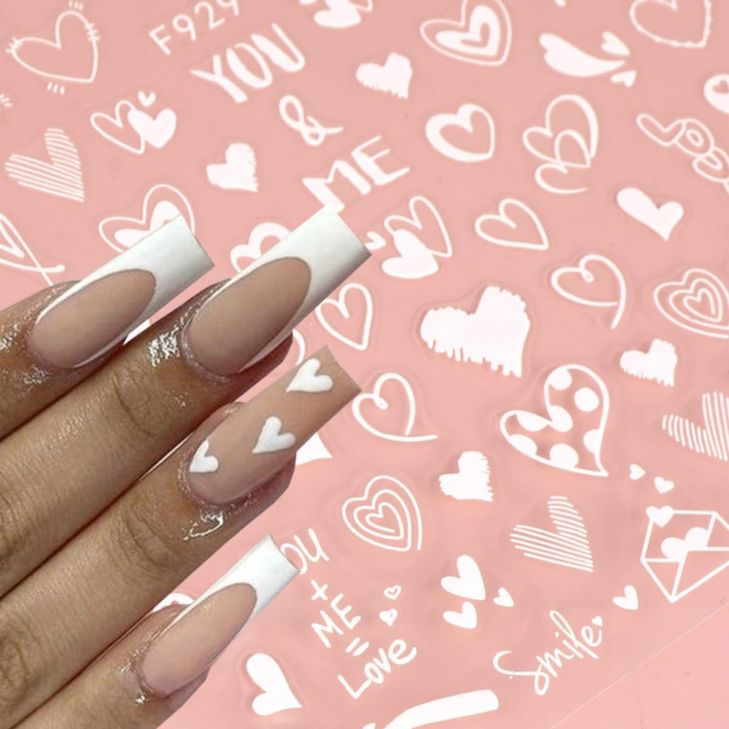 White Love Heart Nail Art Stickers β Self-Adhesive Romantic Valentine Decals