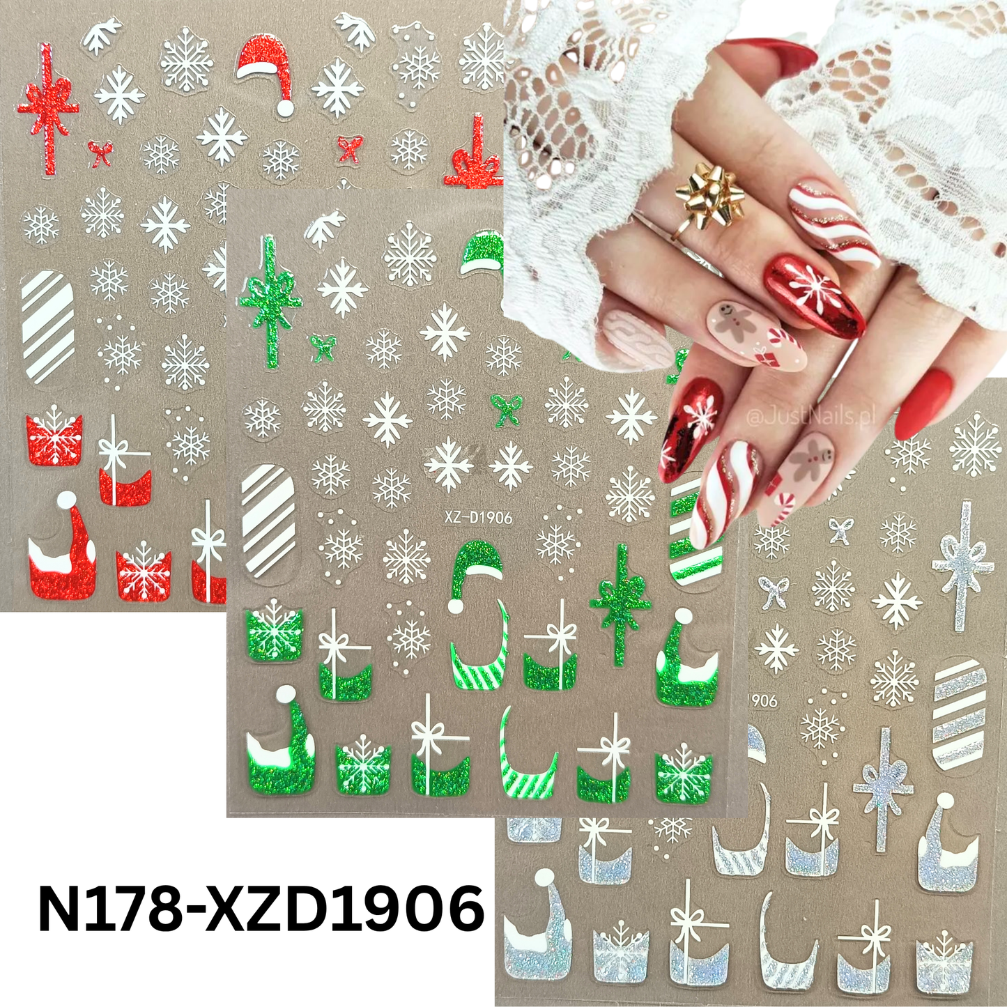 Merry Christmas Nail Stickers – Candy Stripe & Reindeer Design