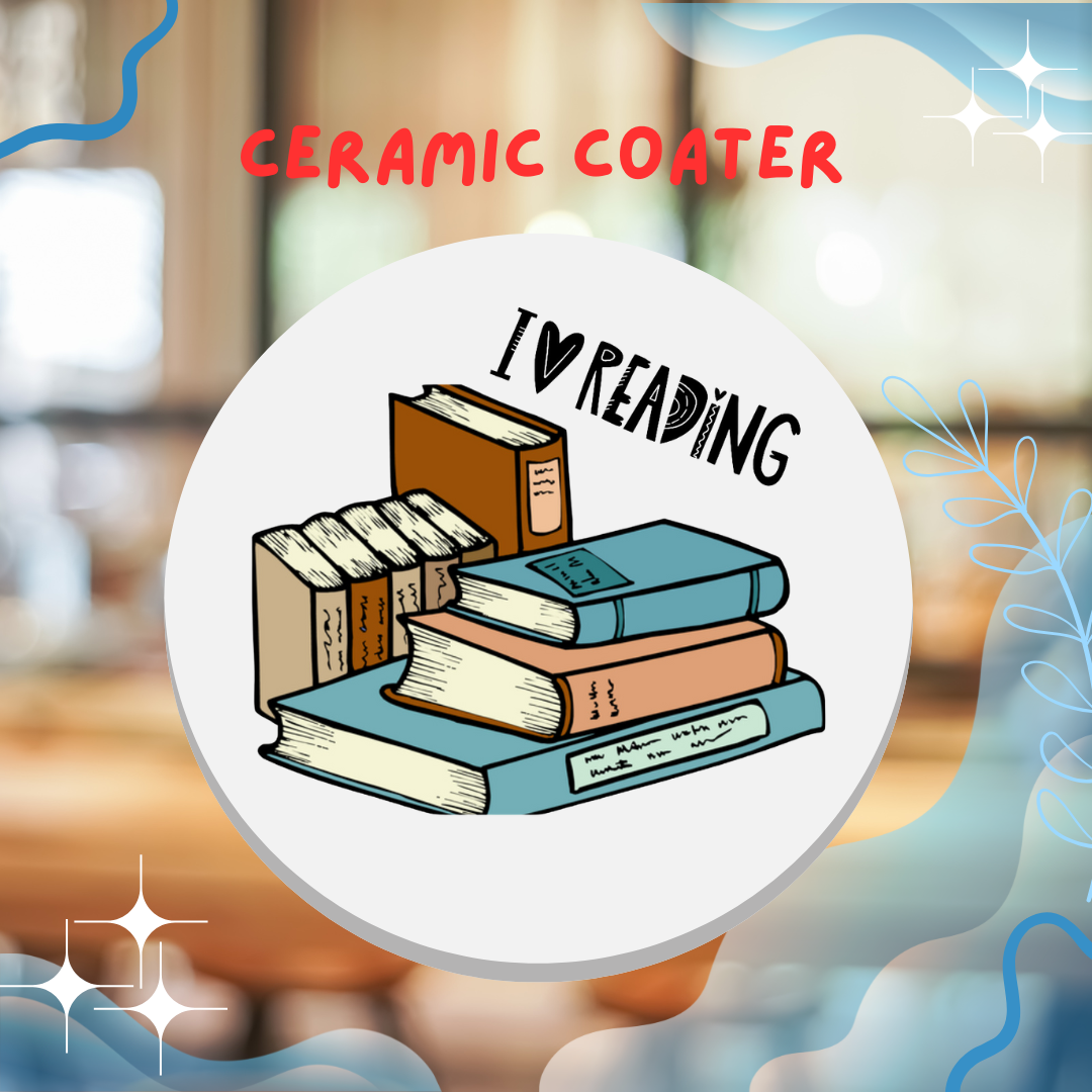 Set of 2 Ceramic Coaster Set Never Stop Reading & I Love Reading – Gift for Readers & Coffee Lovers