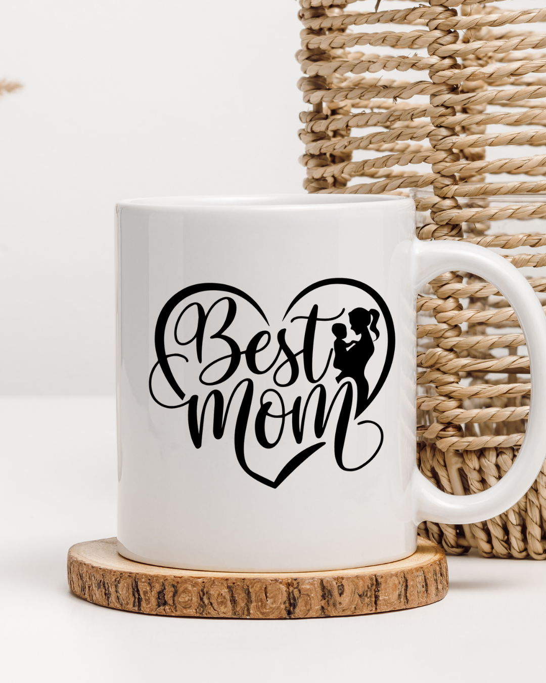 Best Mom Ceramic Mug Gift Set 12oz Coffee Mug with Matching 4 Inch Coaster Mothers Day Gift for Mom