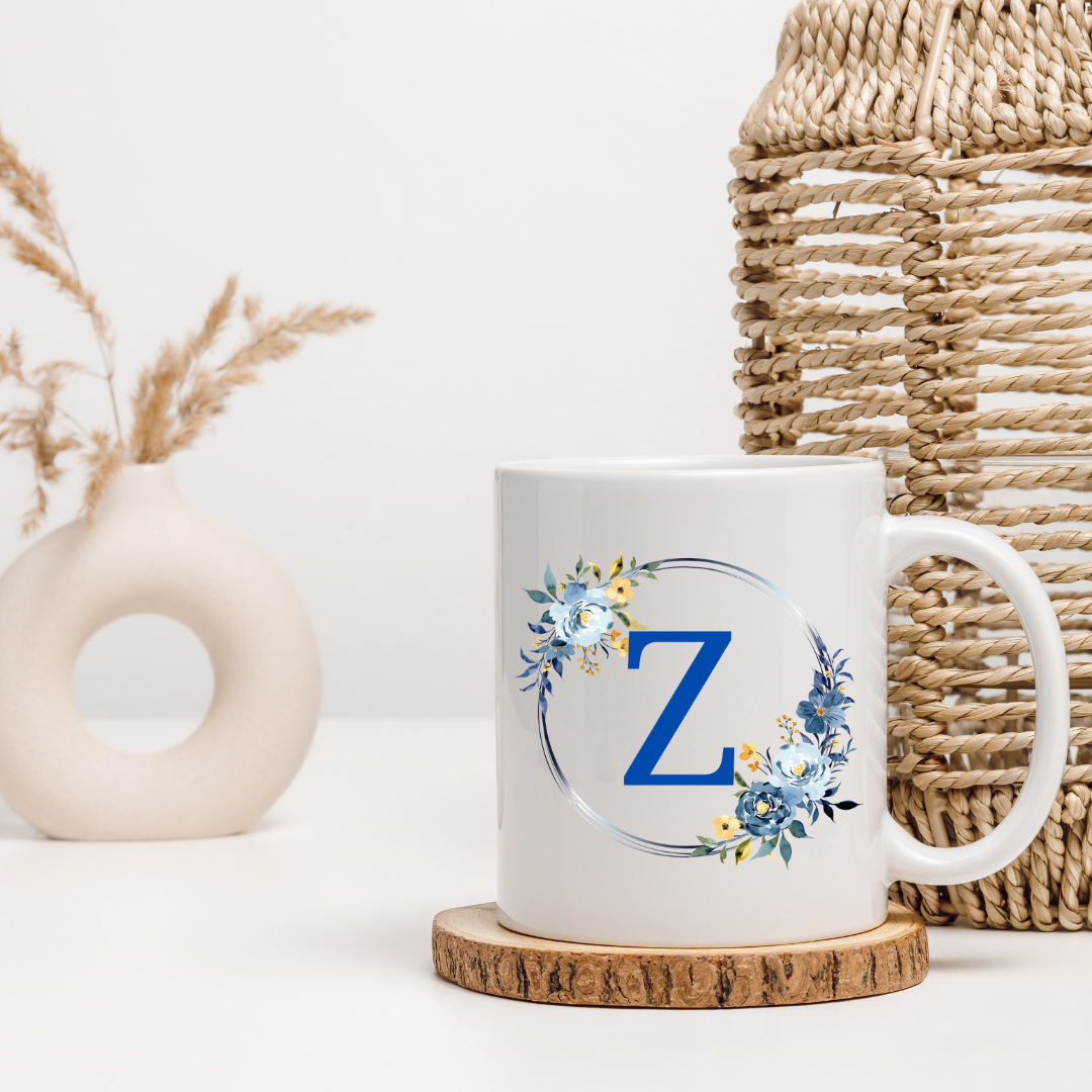 Floral Letter Mug A-Z - Personalized Monogram Coffee Cup, Gift Mug, Girlfriend Boyfriend Gift, Artisan Handmade Coffee Cup, Gifts Personalized Coffee Mug, Mug for Men Women, mug gift for her best friend tumbler