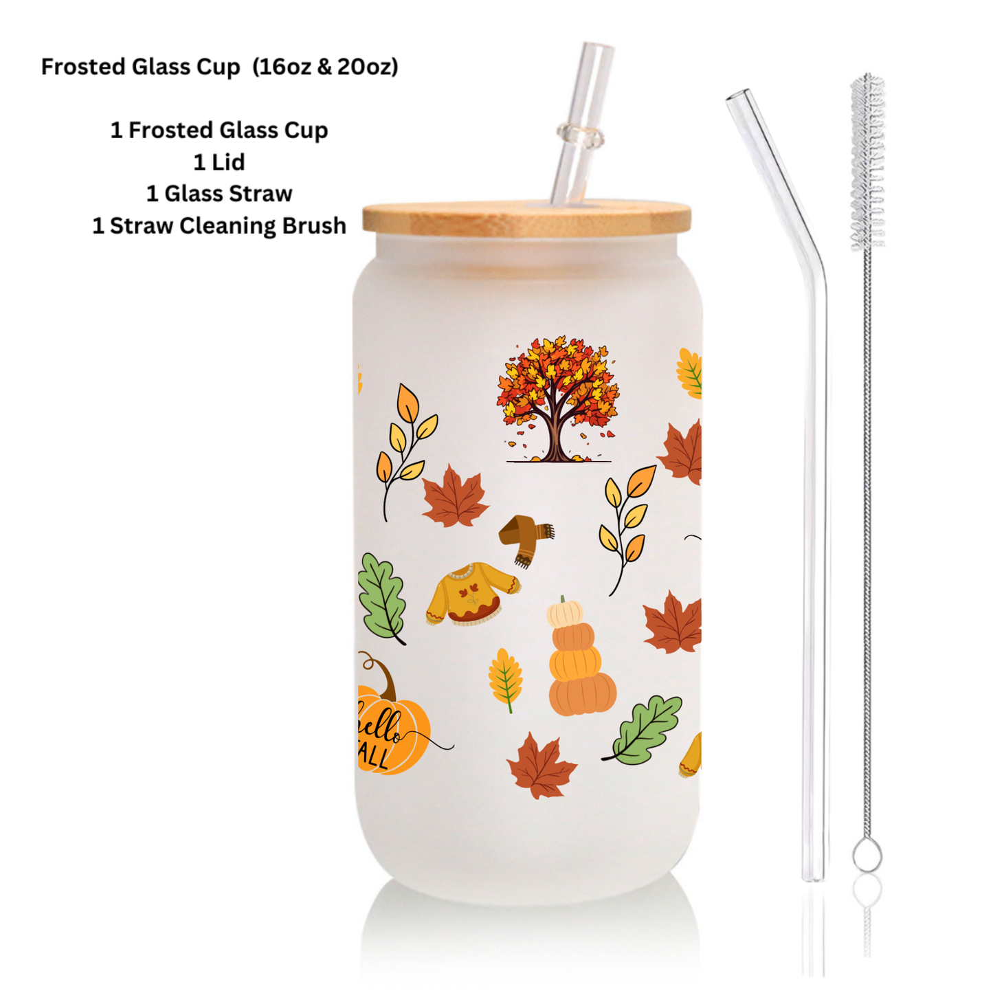 Cute Autumn Forest Glass Cup โ 16oz/20oz โ Fall Aesthetic Drinkware Gift