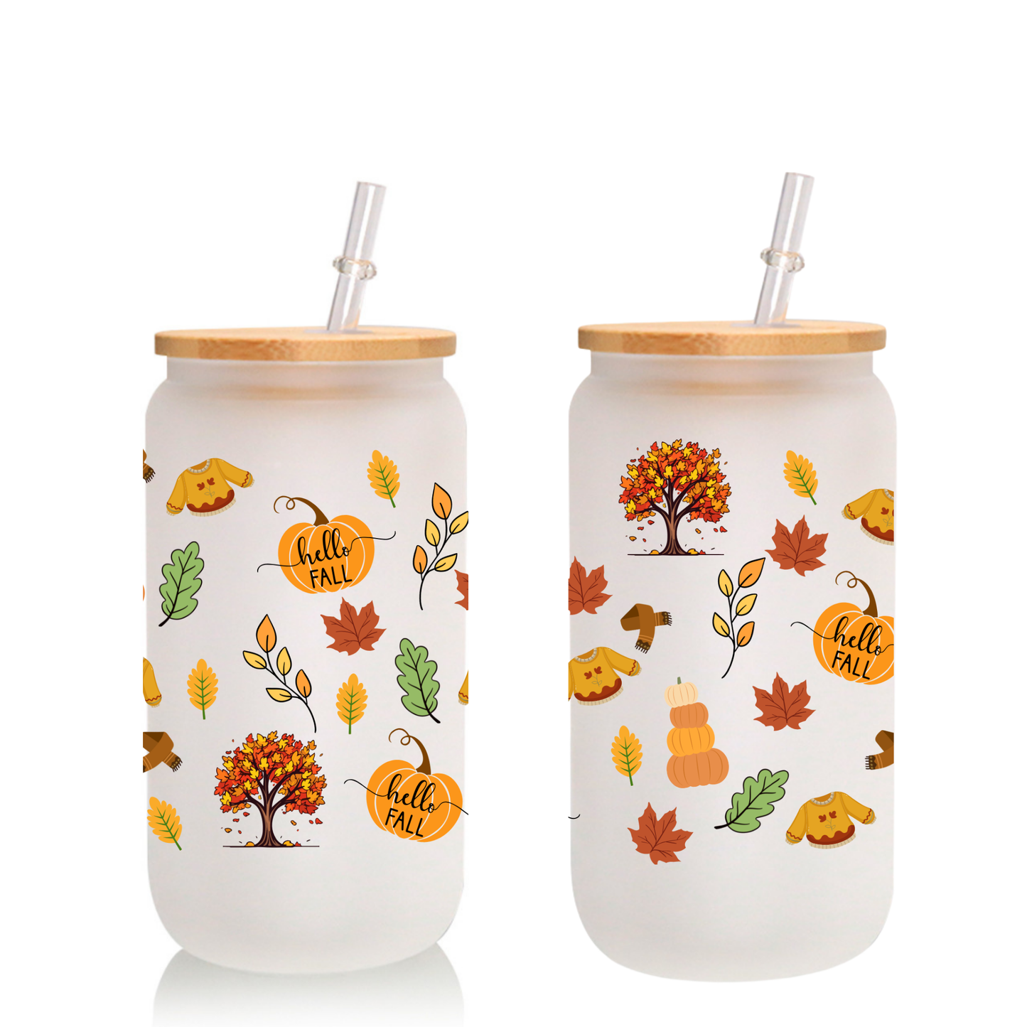 Cute Autumn Forest Glass Cup โ 16oz/20oz โ Fall Aesthetic Drinkware Gift