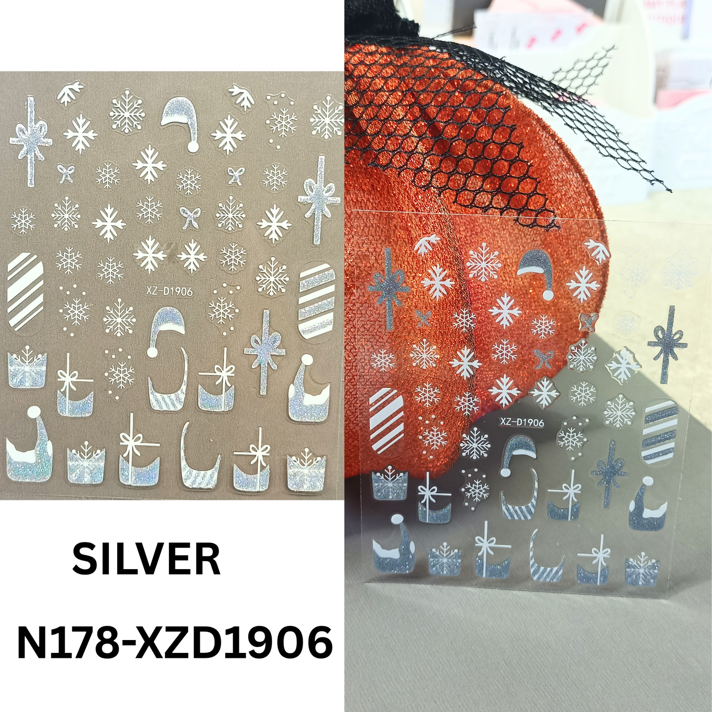 Merry Christmas Nail Stickers – Candy Stripe & Reindeer Design