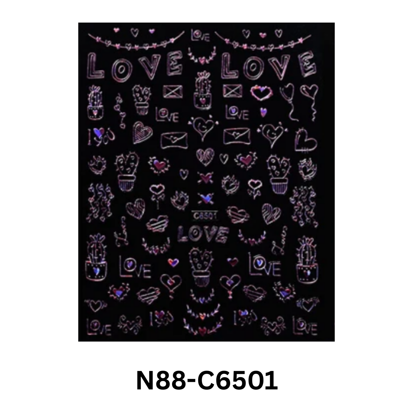 Pink Hologram Love Heart Nail Art Stickers โ Shiny Self-Adhesive Valentine Decals