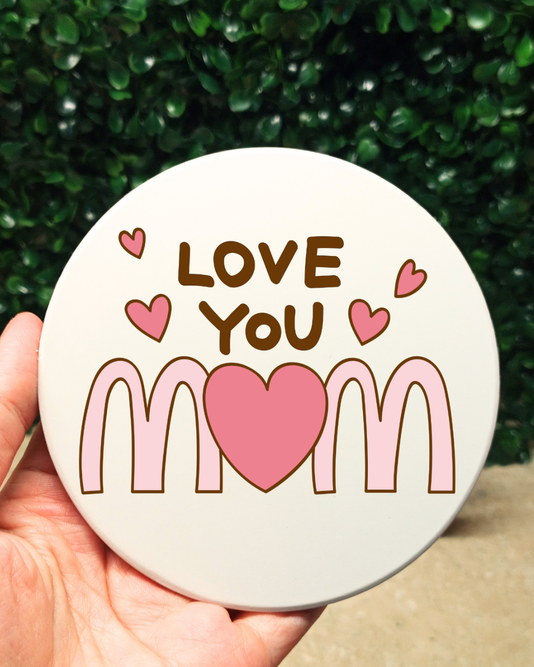 Set of 2 Ceramic Coaster Cute Love You Mom Design Mothers Day Gift