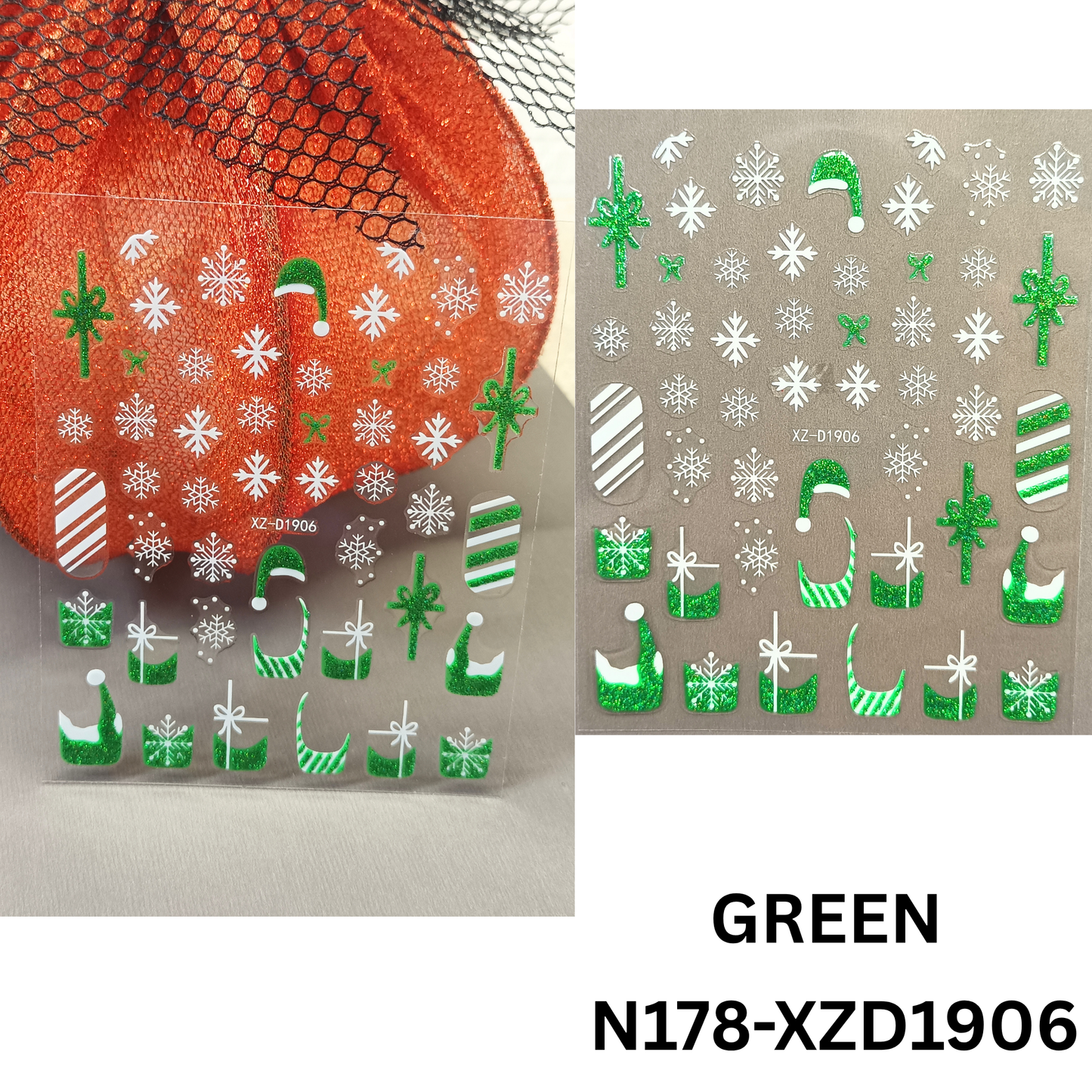 Merry Christmas Nail Stickers – Candy Stripe & Reindeer Design
