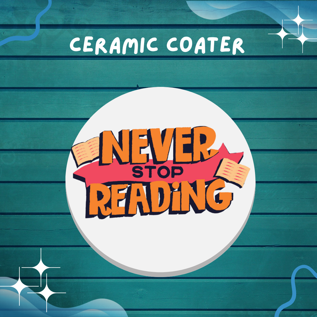 Set of 2 Ceramic Coaster Set Never Stop Reading & I Love Reading – Gift for Readers & Coffee Lovers