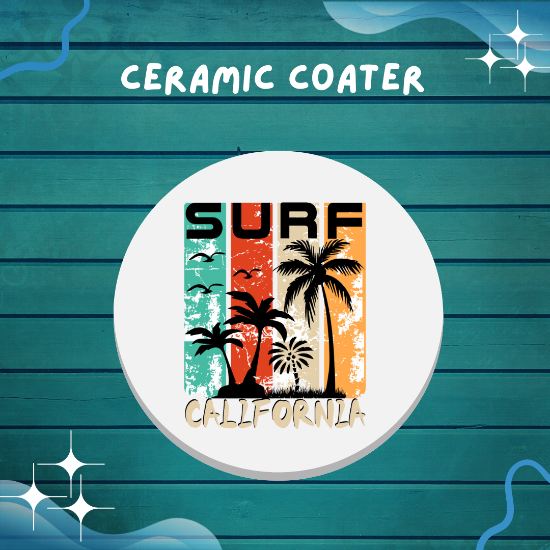 Ceramic Coaster Set - SURF California Design (4 Inches, Set of 2)