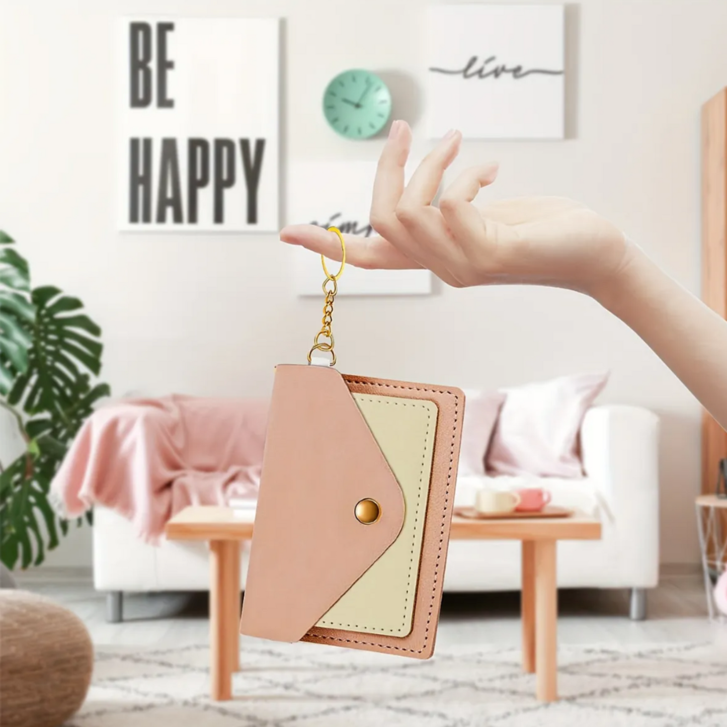 Vintage Card Holder Wallets with Keychain - Multi-Slot Stackable Organizer for Women
