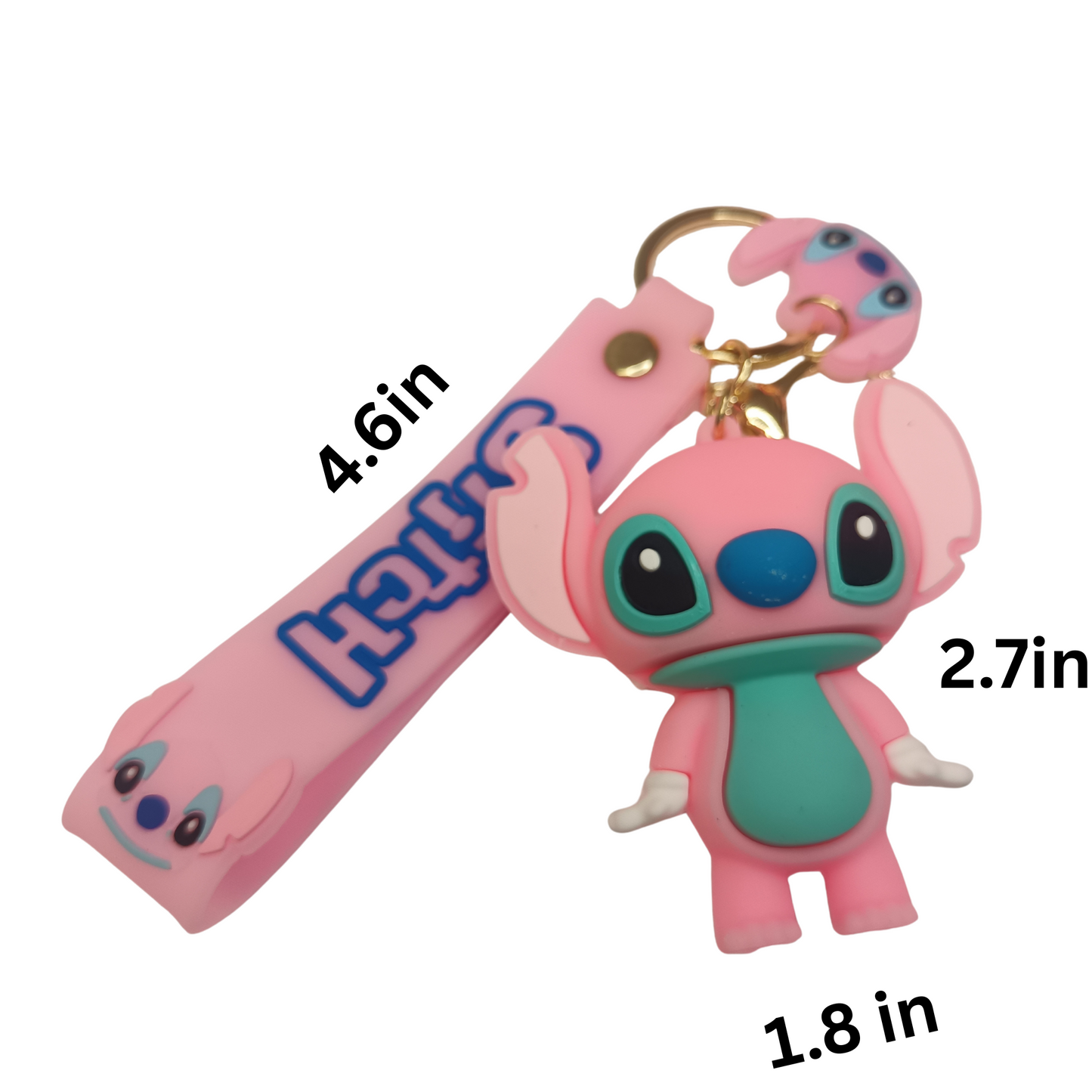 Adorable Pink Stitch Keychain with Strap – Cute Cartoon Bag Charm & Gift Idea