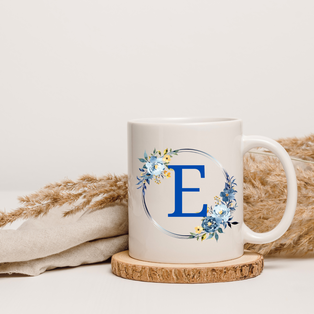 Floral Letter Mug A-Z - Personalized Monogram Coffee Cup, Gift Mug, Girlfriend Boyfriend Gift, Artisan Handmade Coffee Cup, Gifts Personalized Coffee Mug, Mug for Men Women, mug gift for her best friend tumbler