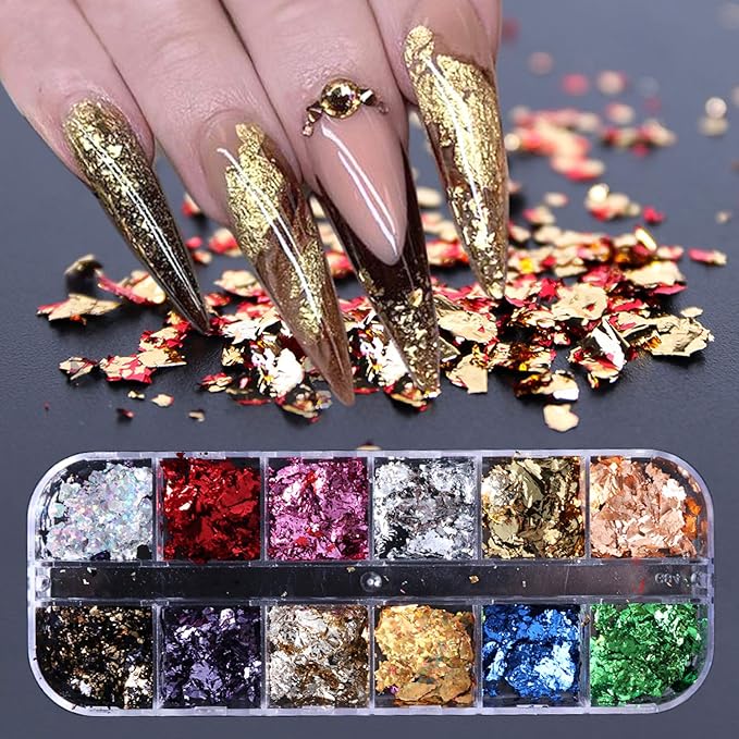 Holographic Nail Glitter Foils, 12 Colors Sparkly Ultra-Thin Foil Nail, Nail design