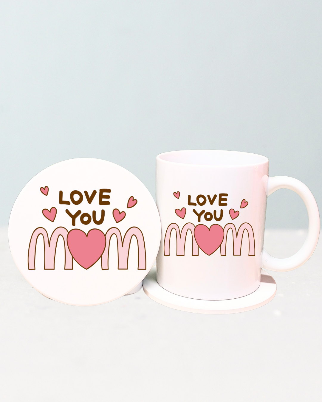 Mom Mug and Coaster Set, Cute Love You Mom Design Mothers Day Gift