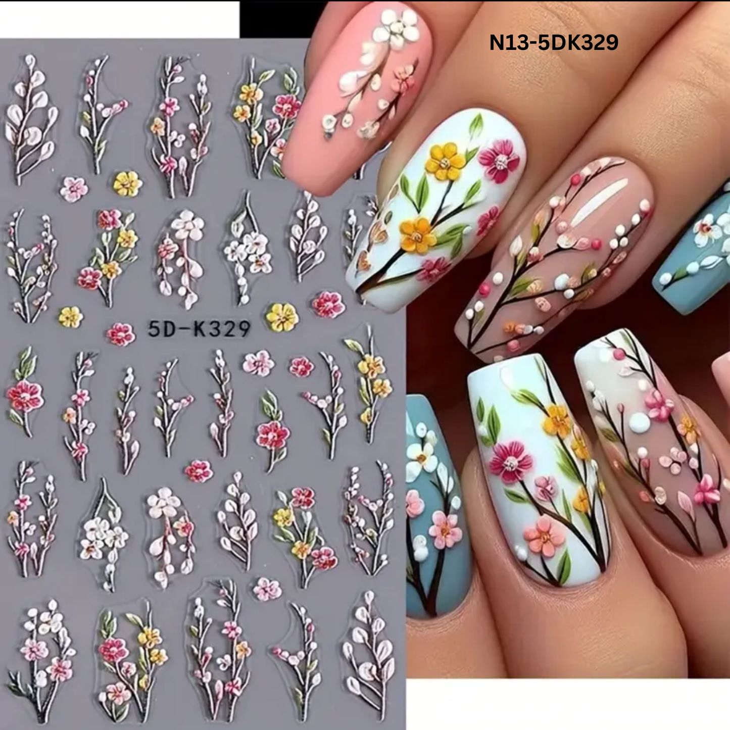 5D Floral Nail Stickers, Spring Daisy Nail Stickers,Manicure Decoration, Nail Stickers