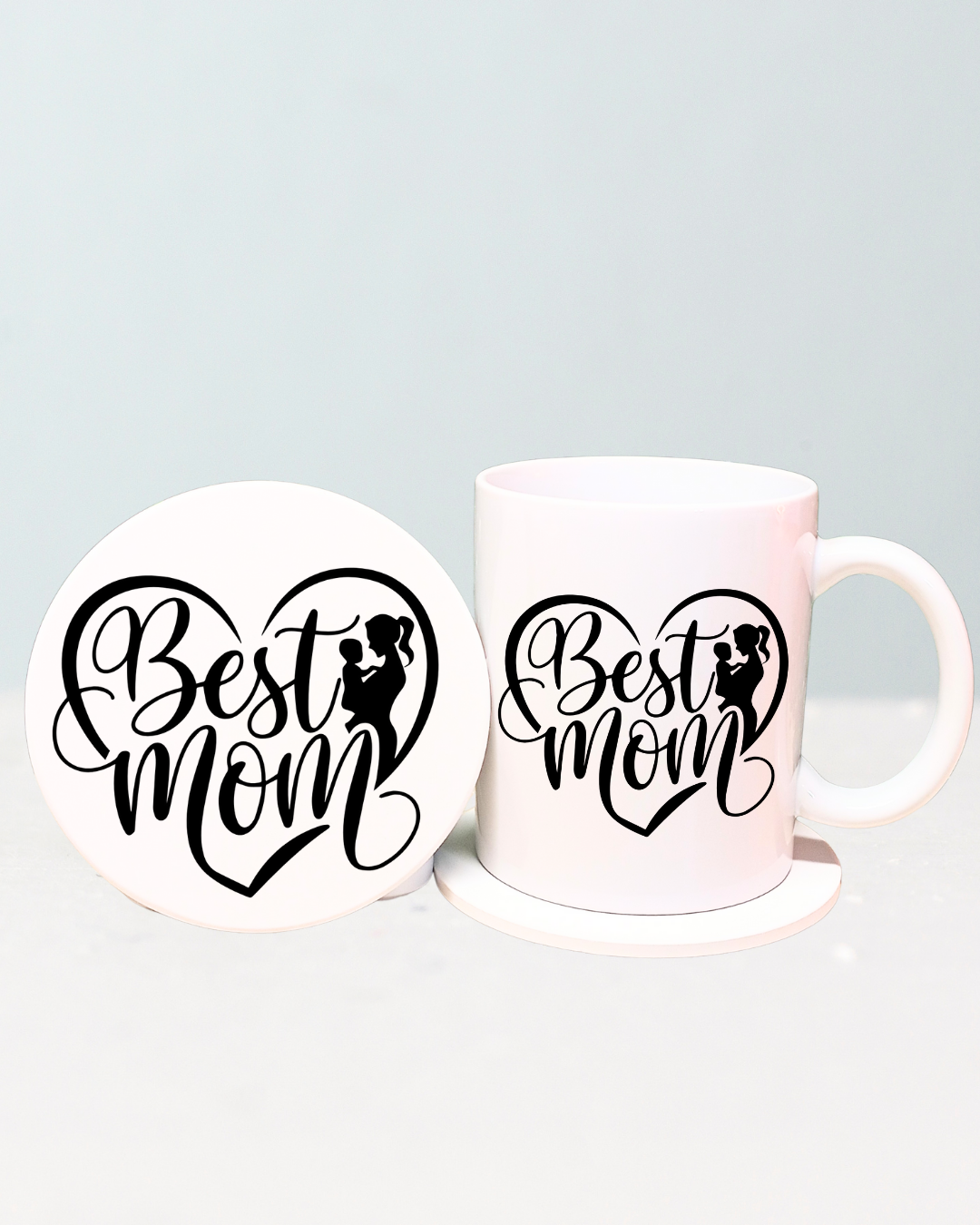 Best Mom Ceramic Mug Gift Set 12oz Coffee Mug with Matching 4 Inch Coaster Mothers Day Gift for Mom