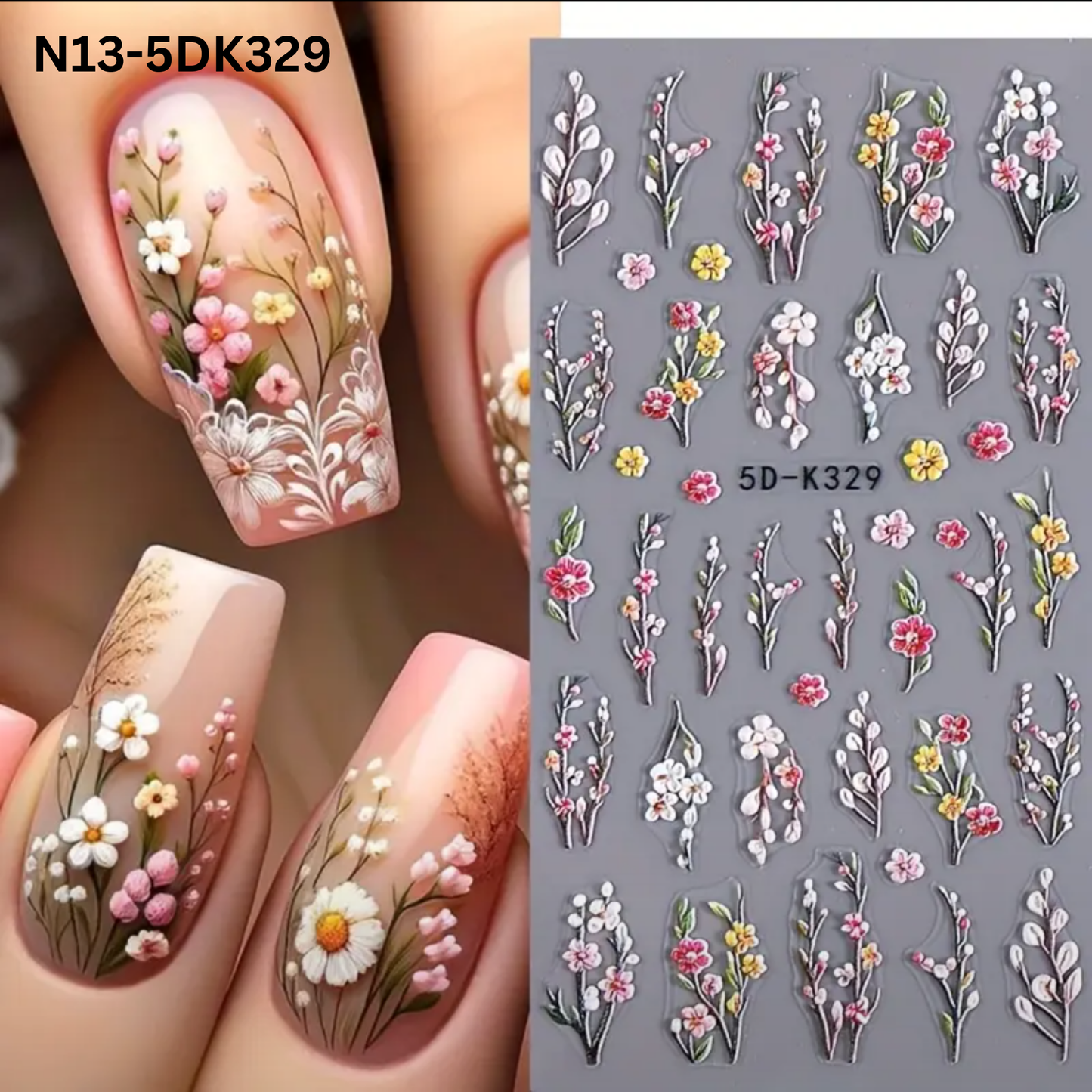 5D Floral Nail Stickers, Spring Daisy Nail Stickers,Manicure Decoration, Nail Stickers