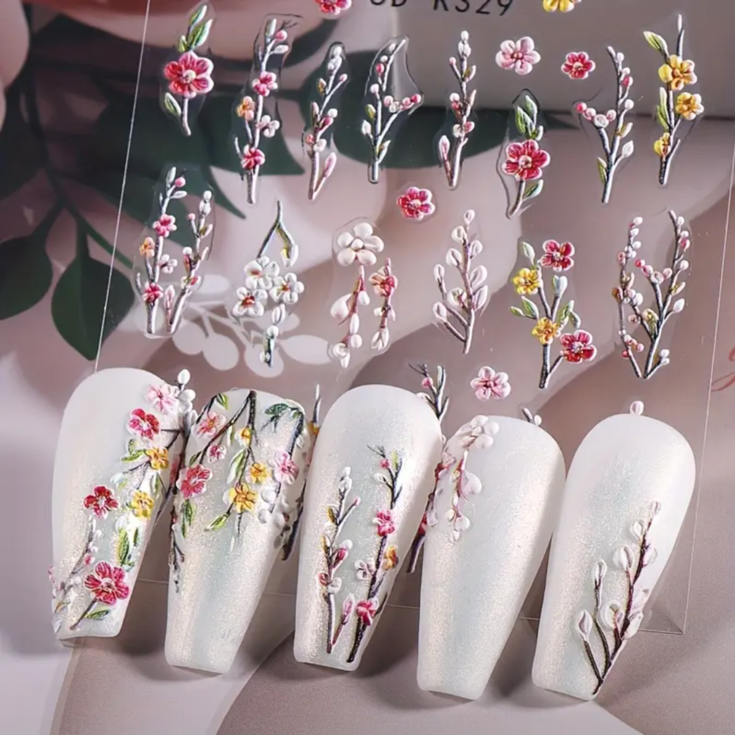 5D Floral Nail Stickers, Spring Daisy Nail Stickers,Manicure Decoration, Nail Stickers